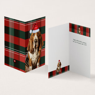 Basset Hound Dog Carte de vacances Red et Green Pl