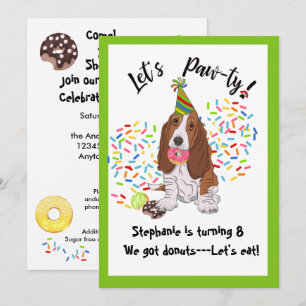 Basset Hound Dog Donut Birthday Party Invite Kaart