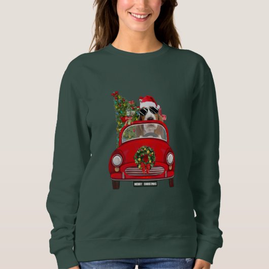 Basset Hound Dog Driving Car Kerstmis Trui (Voorkant)