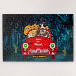 Basset Hound Dog Driving Car Scary Halloween Legpuzzel