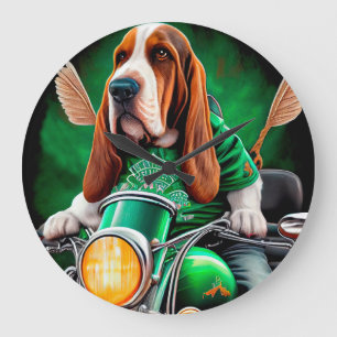Basset Hound Dog fiets St. Patrick's Day Grote Klok