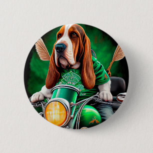 Basset Hound Dog fiets St. Patrick's Day Ronde Button 5,7 Cm
