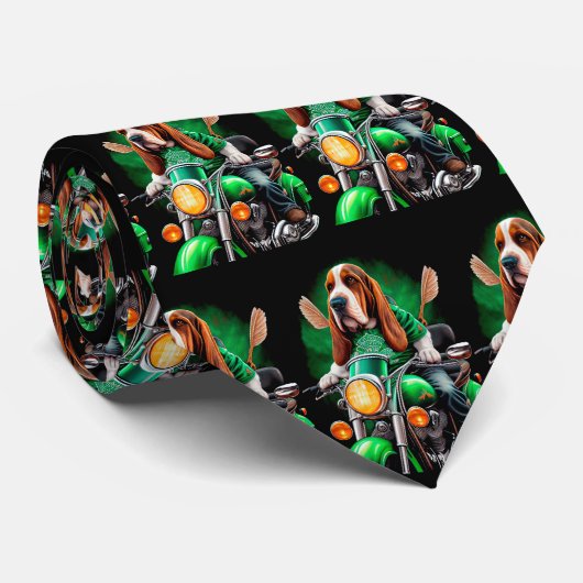 Basset Hound Dog fiets St. Patrick's Day Stropdas (Opgerold)