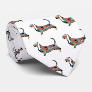 Basset Hound Dog Geometric Pattern Silhouette Stropdas