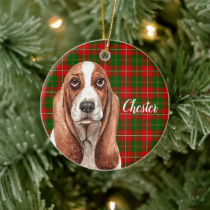 Basset Hound Dog gepersonaliseerd Keramisch Ornament