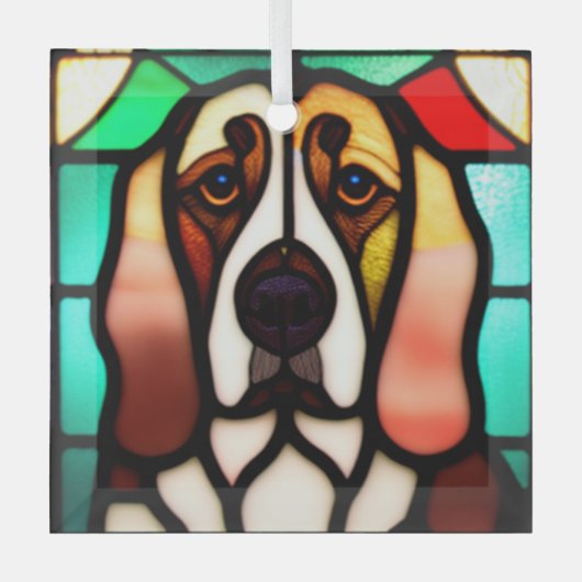 Basset Hound Dog "Glas in lood" Glas Ornament (Voorkant)