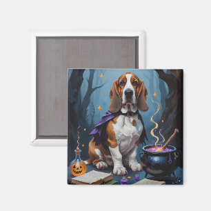 Basset Hound Dog grillig Halloween schilderij Magneet