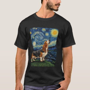 Basset Hound Dog huilt bij Moon Sterrennacht Van T-shirt