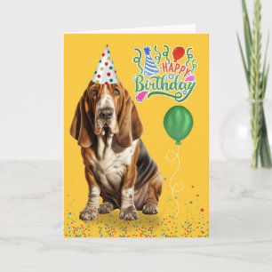 Basset Hound Dog in een Party Pet Verjaardag Kaart