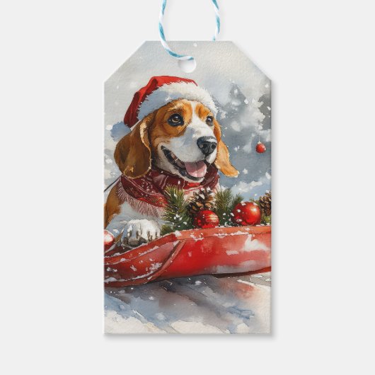 Basset Hound Dog in Sledge Let It Snow Christmas Cadeaulabel (Voorkant)