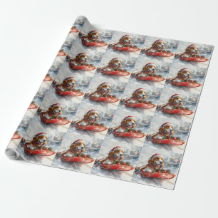 Basset Hound Dog in Sledge Let It Snow Christmas Cadeaupapier