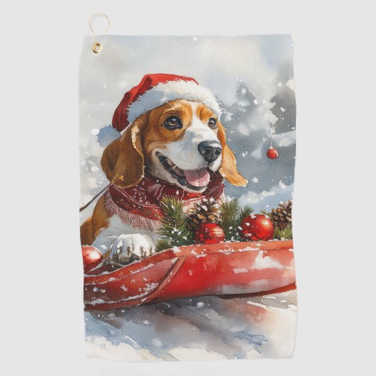 Basset Hound Dog in Sledge Let It Snow Christmas Golfhanddoek (Voorkant)