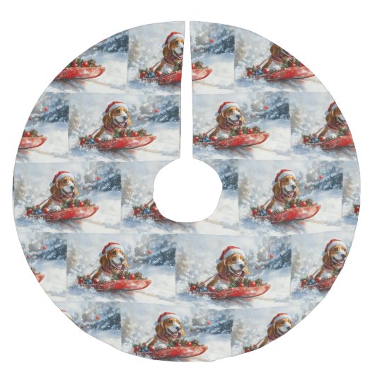 Basset Hound Dog in Sledge Let It Snow Christmas Kerstboom Rok (Voorkant)