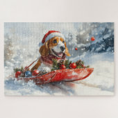 Basset Hound Dog in Sledge Let It Snow Christmas Legpuzzel (Horizontaal)