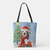 Basset Hound Dog in sneeuw met kerstcadeautjes Draagtas (Achterkant)