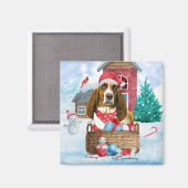 Basset Hound Dog in sneeuwkersthondenhuis Magneet (Voorkant / Achterkant)