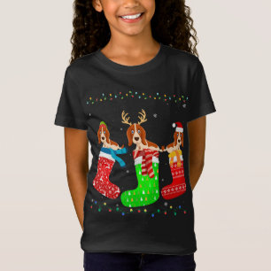 Basset Hound Dog in Xmas Sokken Grappige Lelijke S T-shirt