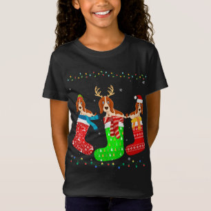 Basset Hound Dog in Xmas Sokken Grappige Lelijke S T-shirt