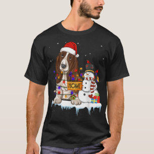 basset hound Dog Kerstmis Snowman Xmas lights Paj T-shirt