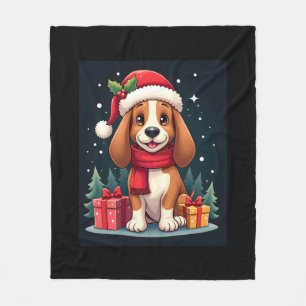 Basset Hound Dog Kerstoutfits Santa Hat Dog X Fleece Deken
