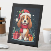 Basset Hound Dog Kerstoutfits Santa Hat Dog X Reclamebord Met Voetstuk (Insitu)