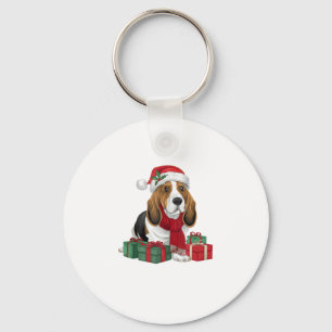 Basset Hound Dog Kerstoutfits Santa Hat Dog X Sleutelhanger