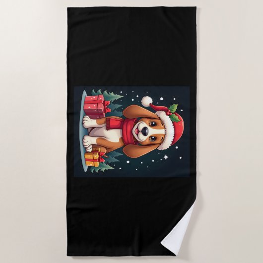Basset Hound Dog Kerstoutfits Santa Hat Dog X Strandlaken (Voorkant)