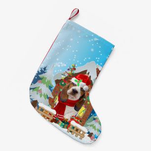 Basset Hound dog met kerstcadeaus Kleine Kerstsok