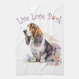 Basset Hound Dog Mom Floral Theedoek