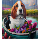 Basset Hound Dog op een peddel: Een Schilderachtig Douchegordijn (Voorkant)