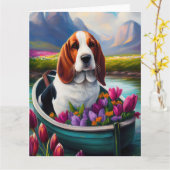 Basset Hound Dog op een peddel: Een Schilderachtig Kaart (Gele Bloem)