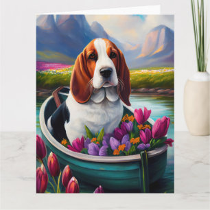 Basset Hound Dog op een peddel: Een Schilderachtig Kaart