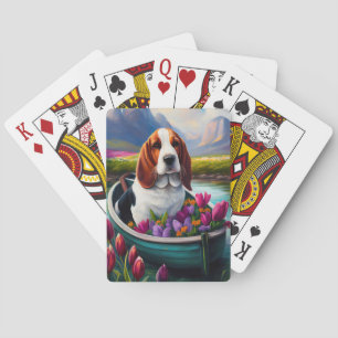 Basset Hound Dog op een peddel: Een Schilderachtig Pokerkaarten
