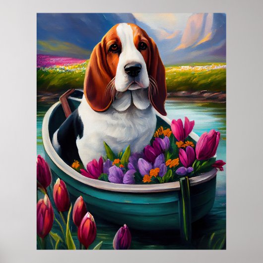 Basset Hound Dog op een peddel: Een Schilderachtig Poster (Voorkant)
