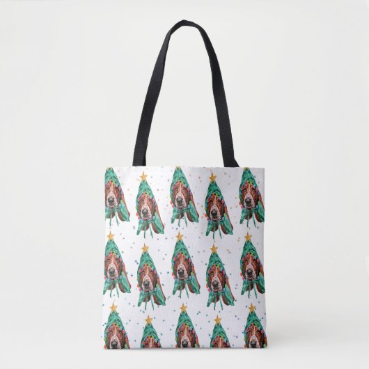 Basset Hound Dog Pattern Christmas Draagtas (Voorkant)
