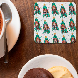 Basset Hound Dog Pattern Christmas Vierkante Kartonnen Onderzetter