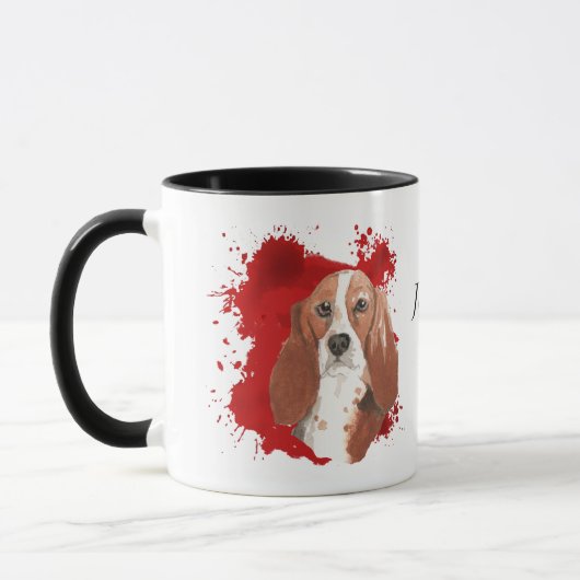 Basset Hound Dog Red Abstracte achtergrond Mok (Links)