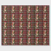 Basset Hound Dog Red en Green Plaid Kerstmis Cadeaupapier (Vlak)