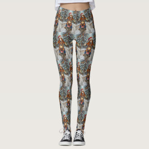 Basset Hound Dog Riding Motorcycle Kerstmis Leggings
