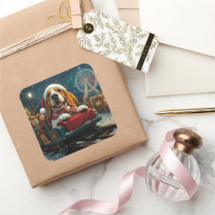 Basset Hound Dog Roller Onderzetter Kerst Vierkante Sticker