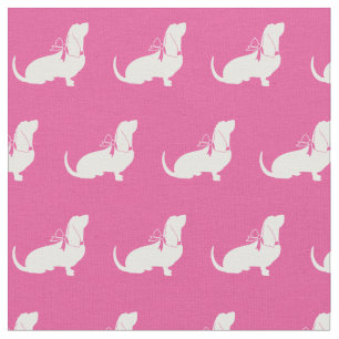 Basset Hound Dog Silhouette Pet Pink Stof