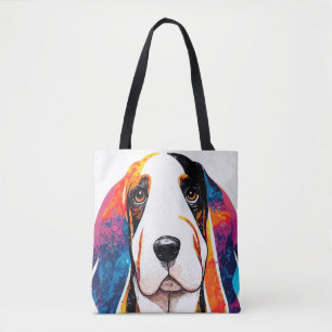 Basset Hound Dog Wild Natuur Dierenkleur Schilderi Draagtas