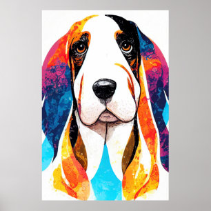 Basset Hound Dog Wild Natuur Dierenkleur Schilderi Poster