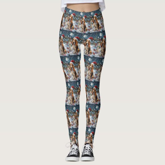 Basset Hound Dog Winter Wonderland Kerstvreugde Leggings (Voorkant)
