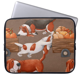 Basset Hound dogs dragen een karretje met pompoen Laptop Sleeve