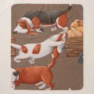 Basset Hound dogs dragen een karretje met pompoen Sherpa Deken