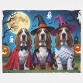 Basset Hound Dogs Pumpkin Halloween Grappig Fleece Deken (Voorkant (Horizontaal))