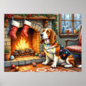 Basset Hound Fireplace with Christmas Lights Poster (Voorkant)