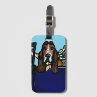 BASSET HOUND GOLFER BAGAGELABEL