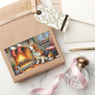 Basset Hound Haard met Kerstverlichting Rechthoekige Sticker